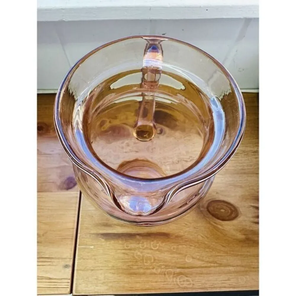 Depression Glass Pitcher Peachy Pink‎ Clear w/ Pattern Dot & Applied Handle VTG